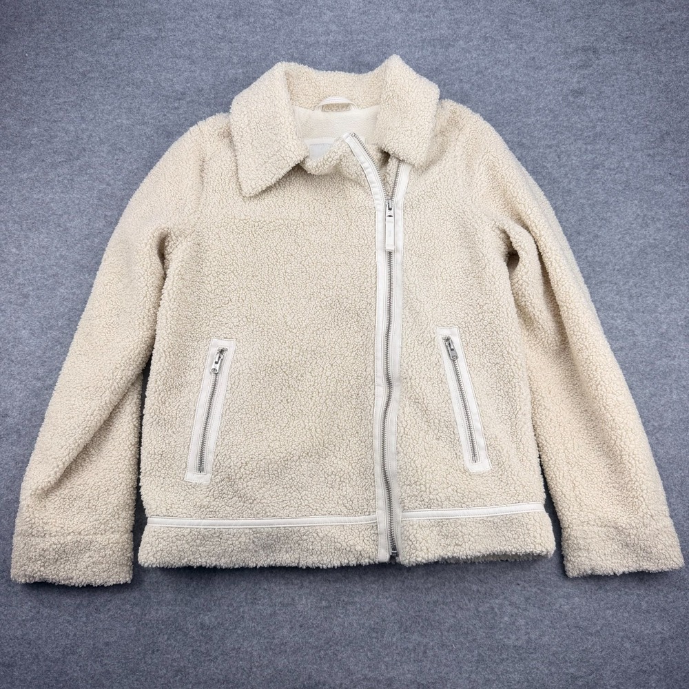 Abercrombie Kids Sherpa Fleece Jacket 15/16 Cream Full Zip Teddy Coat